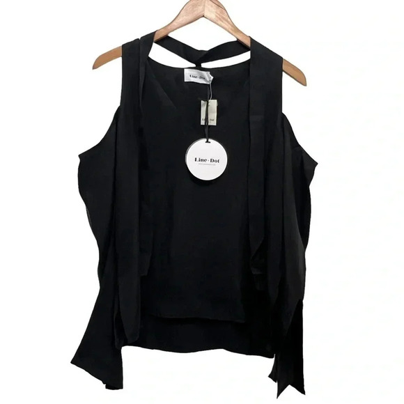 Line & Dot Cupro Cold Shoulder Black Top Tie Neck Women’s Size S NEW - Picture 4 of 10